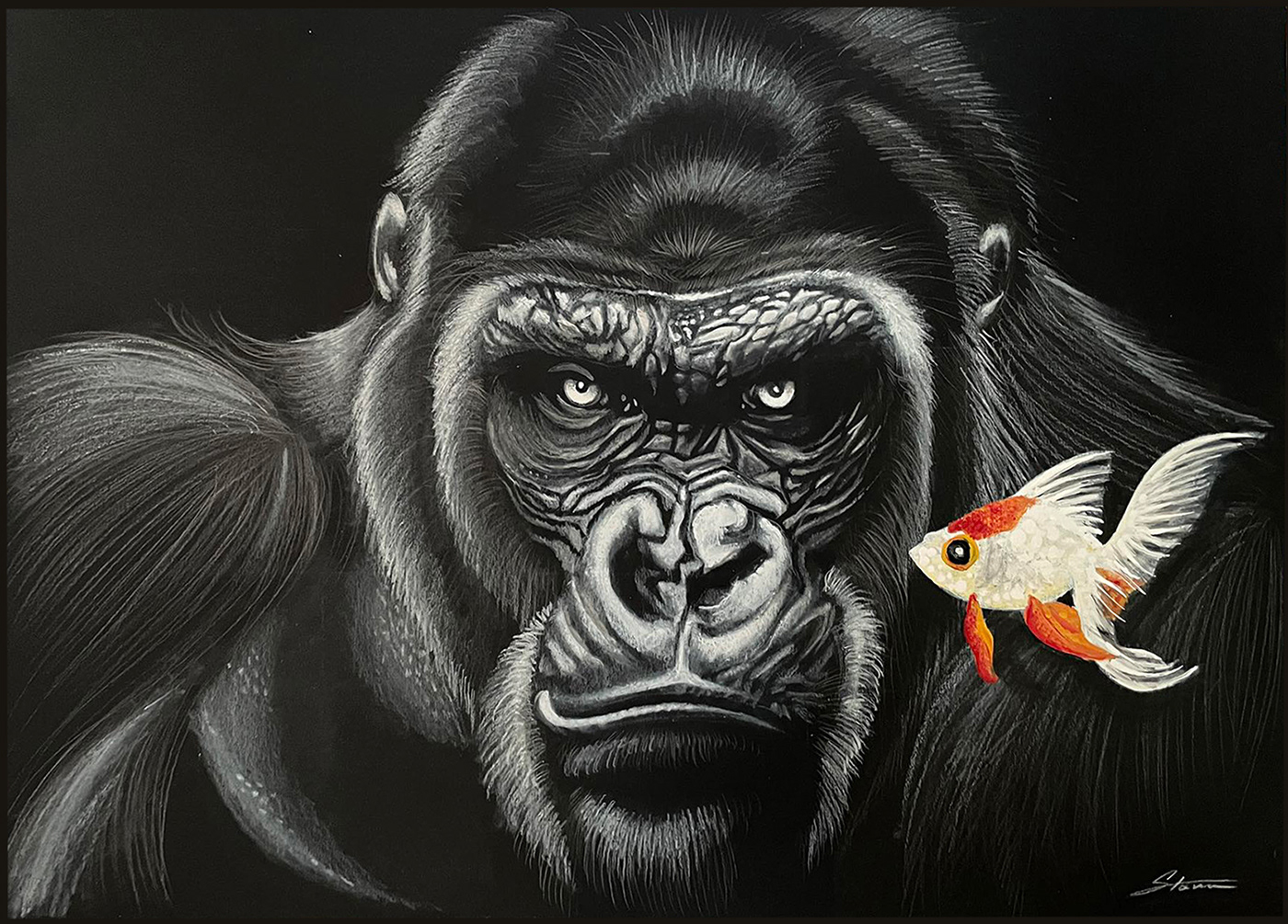 gorilla goldfish black woman tiger realistic art soft pastel