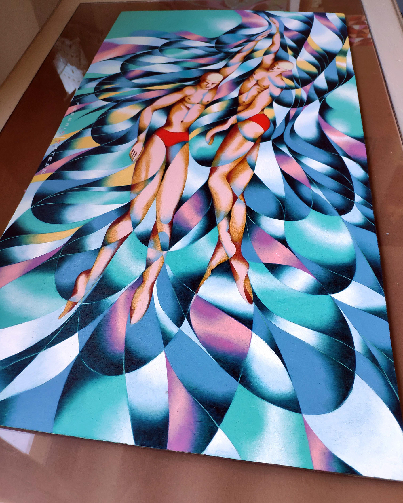 painting   art artwork swimmers waves water curves swimming Ocean mermaid