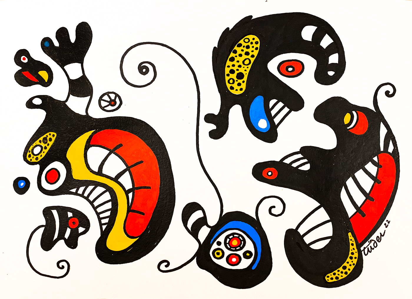 animaux Couleur Création abstraite formes ronde gouache graphique ILLUSTRATION  imaginaire motif noir et blanc