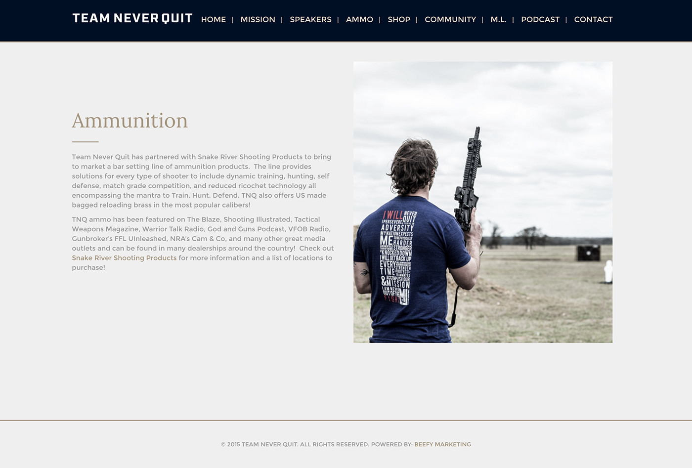 Marcus Luttrell Team Never Quit Web Design  Military Lone Survivor navy seal nonprofit website non-profit patriotic usa