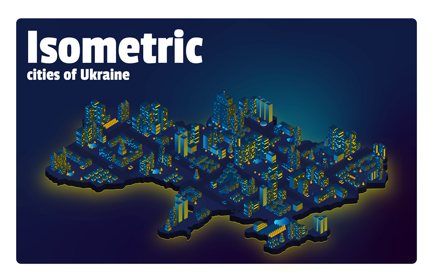 car Cities city country house ILLUSTRATION  Isometric map night ukraine