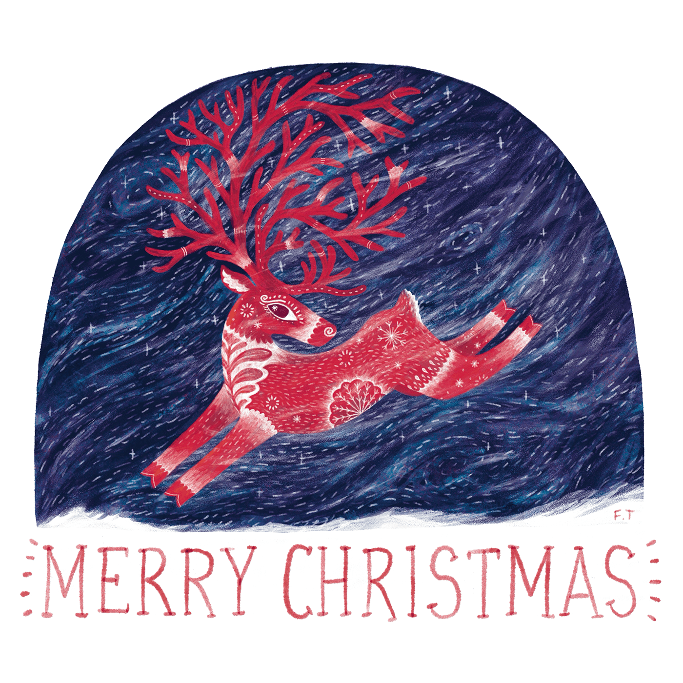 reindeer deer Christmas christmas card winter xmas card Digital Art  folk pattern