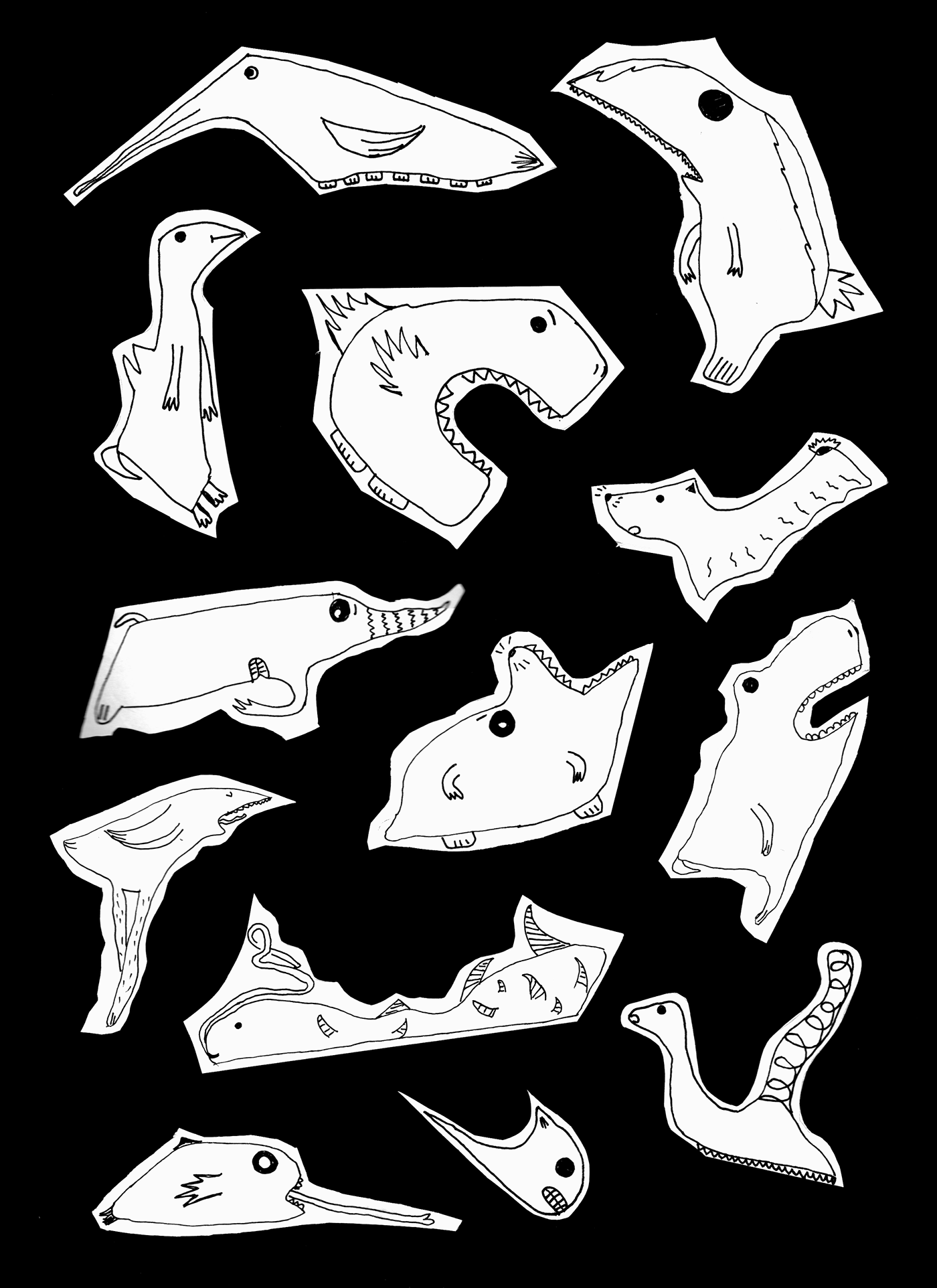 stickers dude black and white abstract animals ILLUSTRATION 