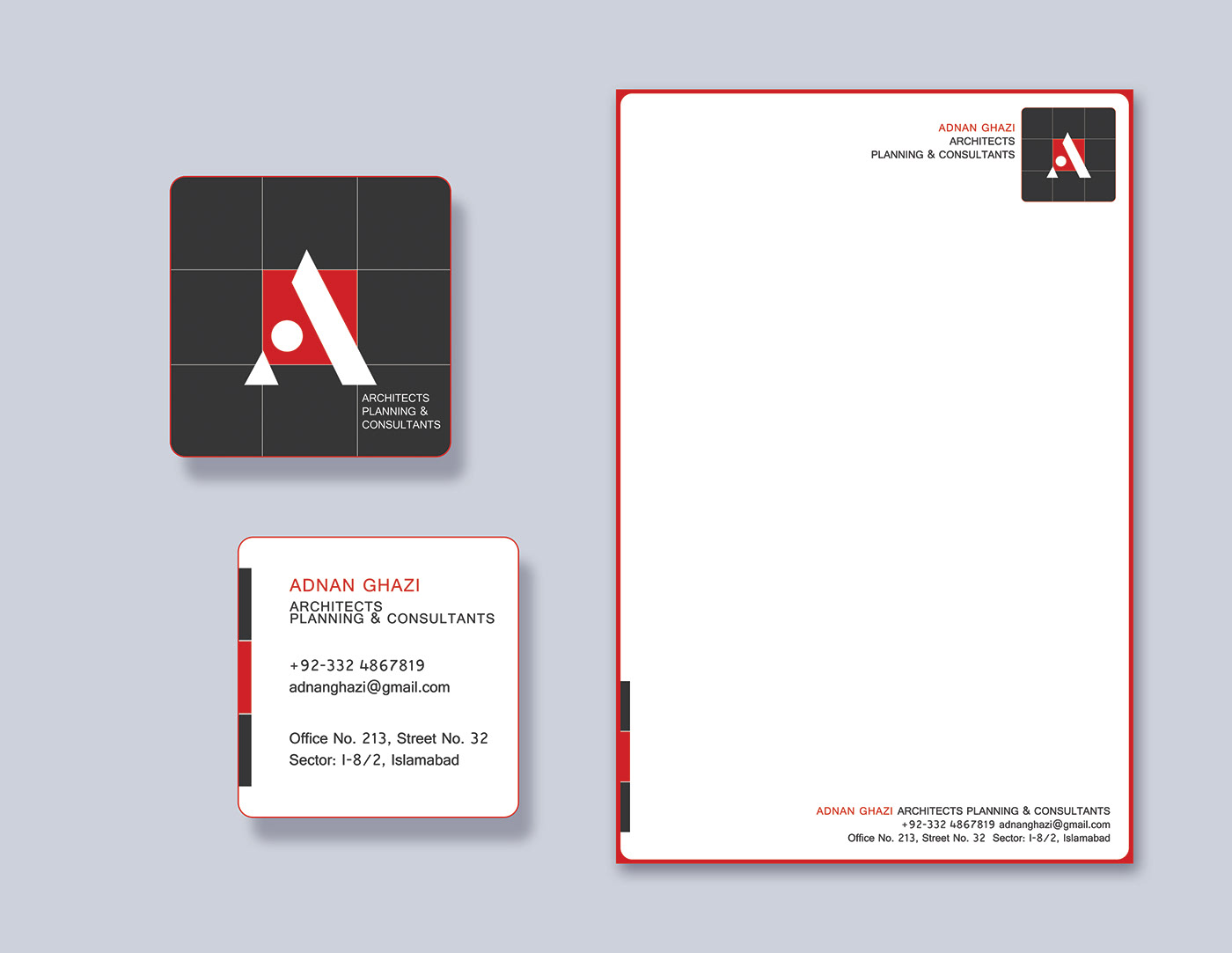 architecture blocks A  branding  Desktop Publishing red black visiting card letter head