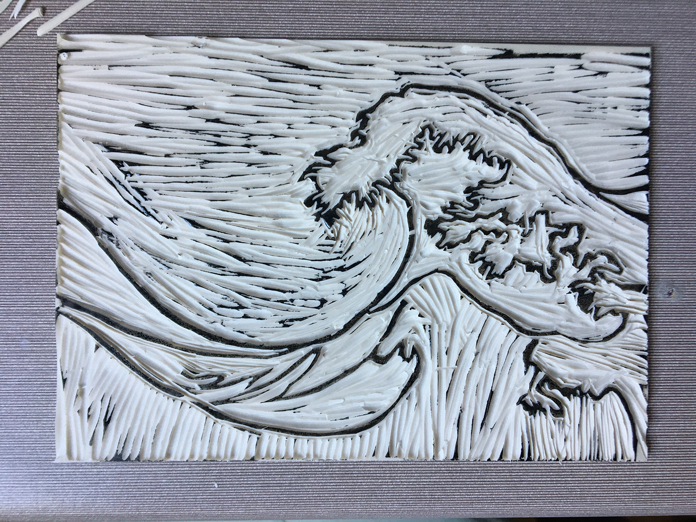 dessin estampe gravure hokusai linogravure vague
