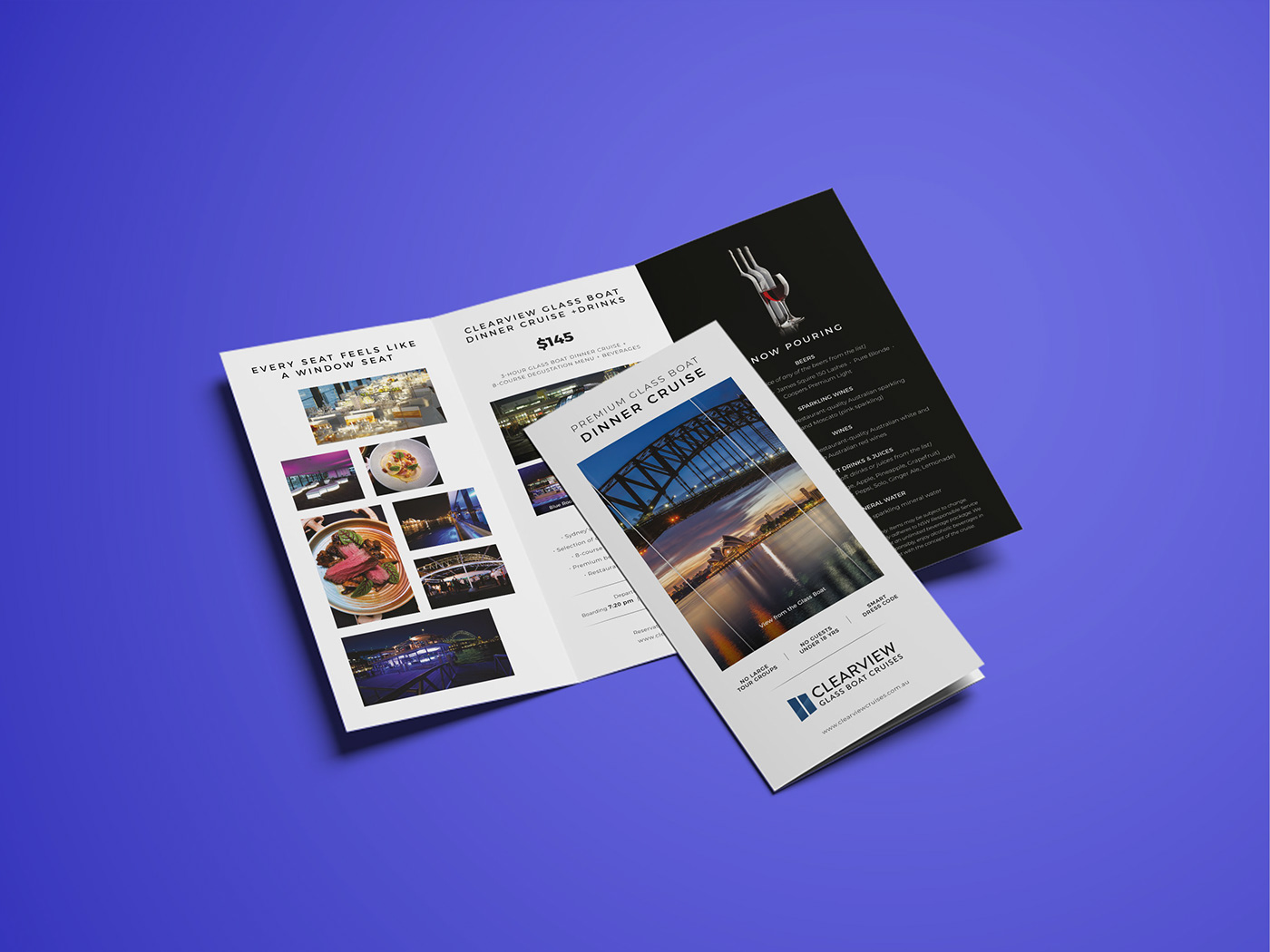 a4 branding  brochure creative Cruises design print design  simple sydney tri-fold