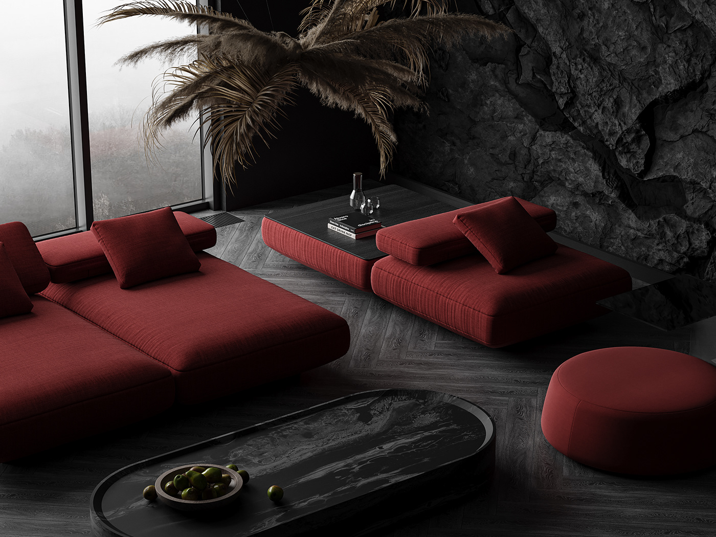 3ds max apartment bedroom CGI corona render  dark interior design  living room Render visualization