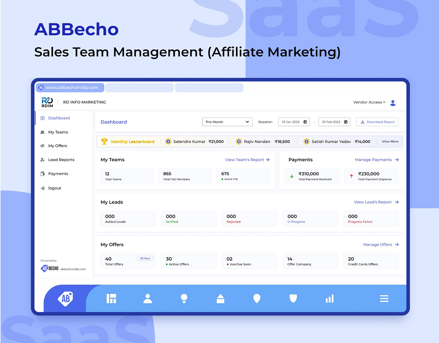 sales dashboard SAAS UI/UX Interface experience design desktop app software Lead generation Team Management