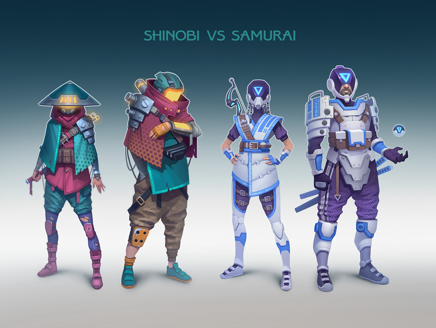 Character shinobi samurai sci-fi cyber pank future artificial intelligence anatolich