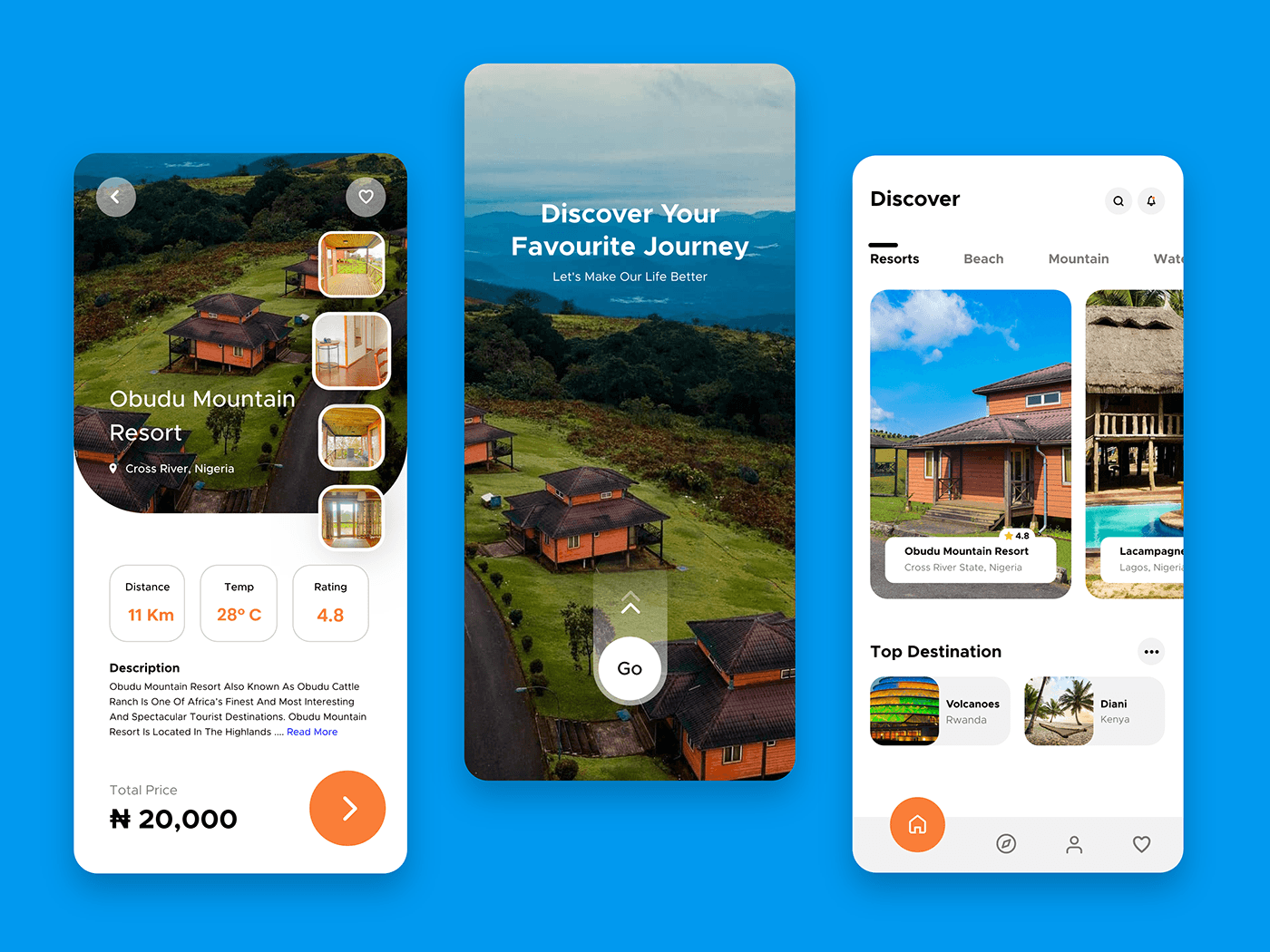 Resort App Travel App Journey app UI/UX Design app design Android Travel App iOS travel app Mountain App Obudu Cattle Ranch Vacation app