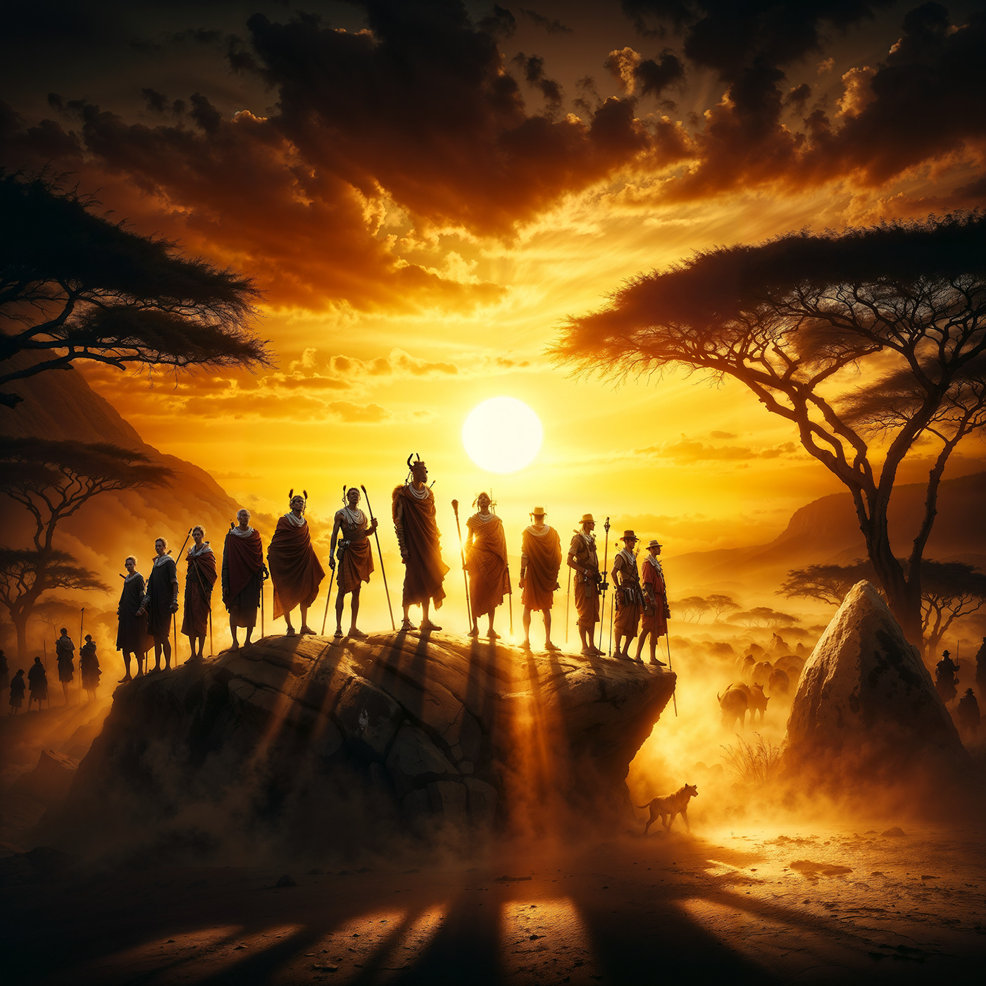Maasai Warriors Silhouette Digital Art  ai generated art