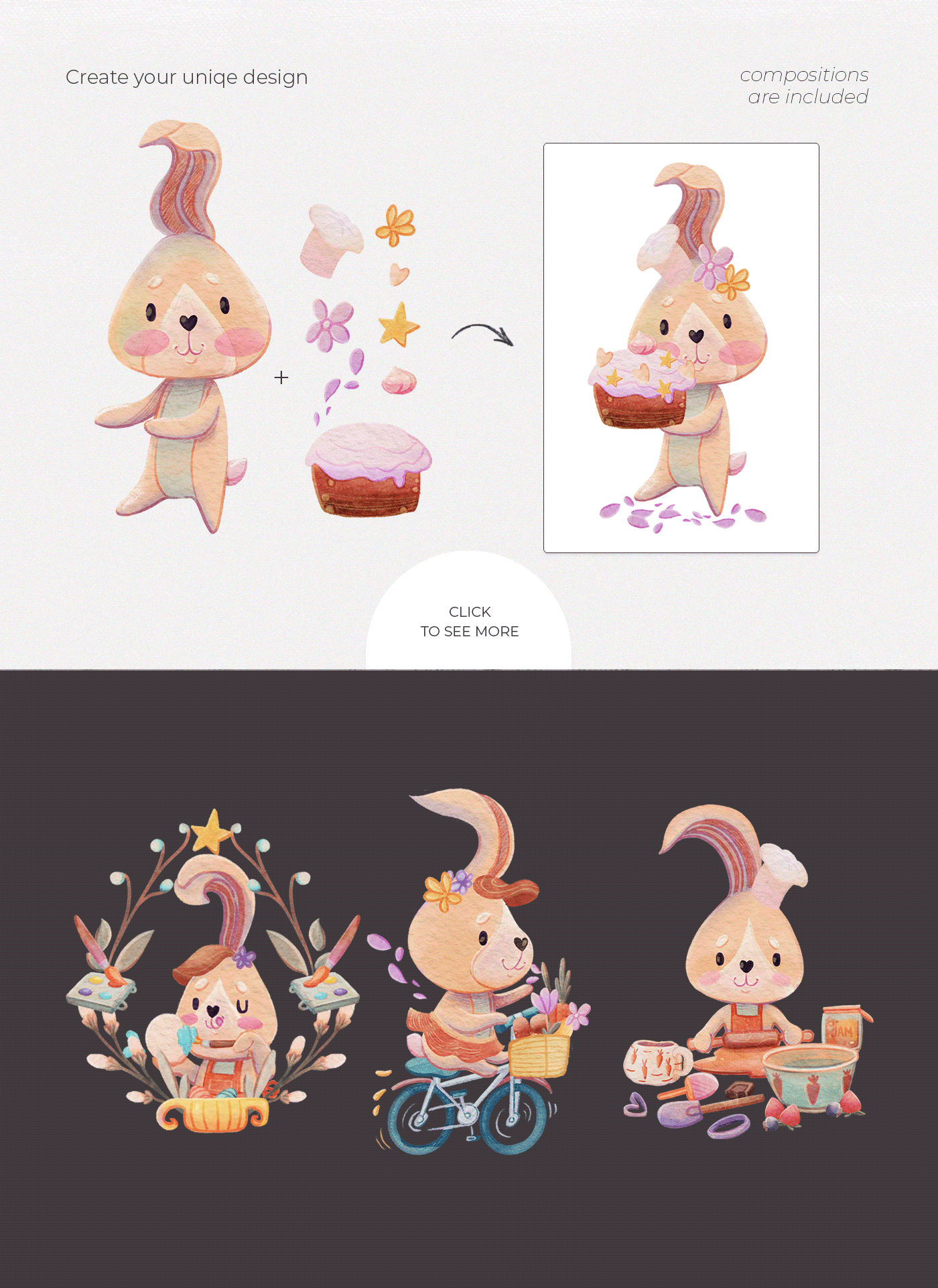 bakery bunny Character design  children illustration cute animals digital watercolor Easter Packaging pattern design  rabbit