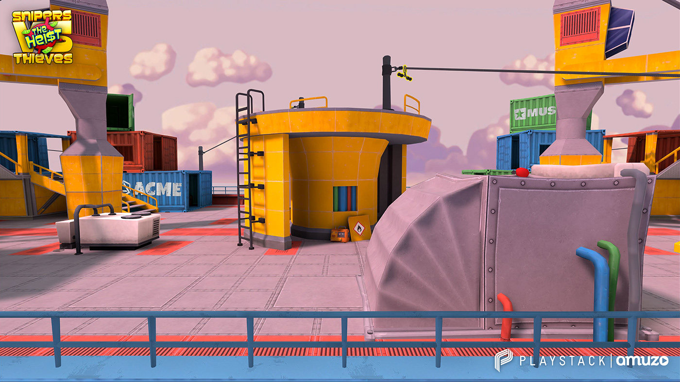 cartoon 3D assets 3d Models ship mobile game crane water Level Design