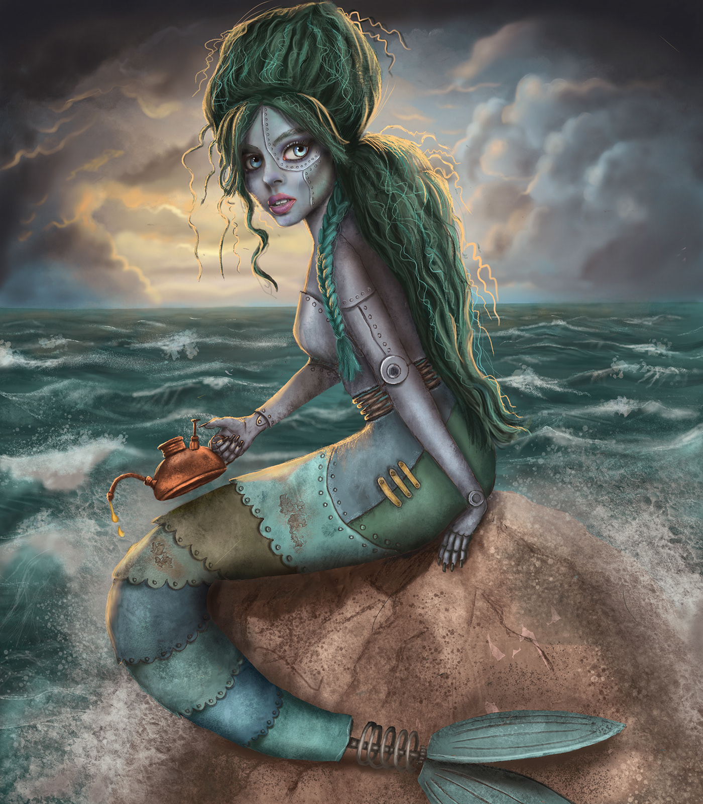 girl mermaid fantasy digital illustration concept art Character design  Digital Art  Ocean automaton storm