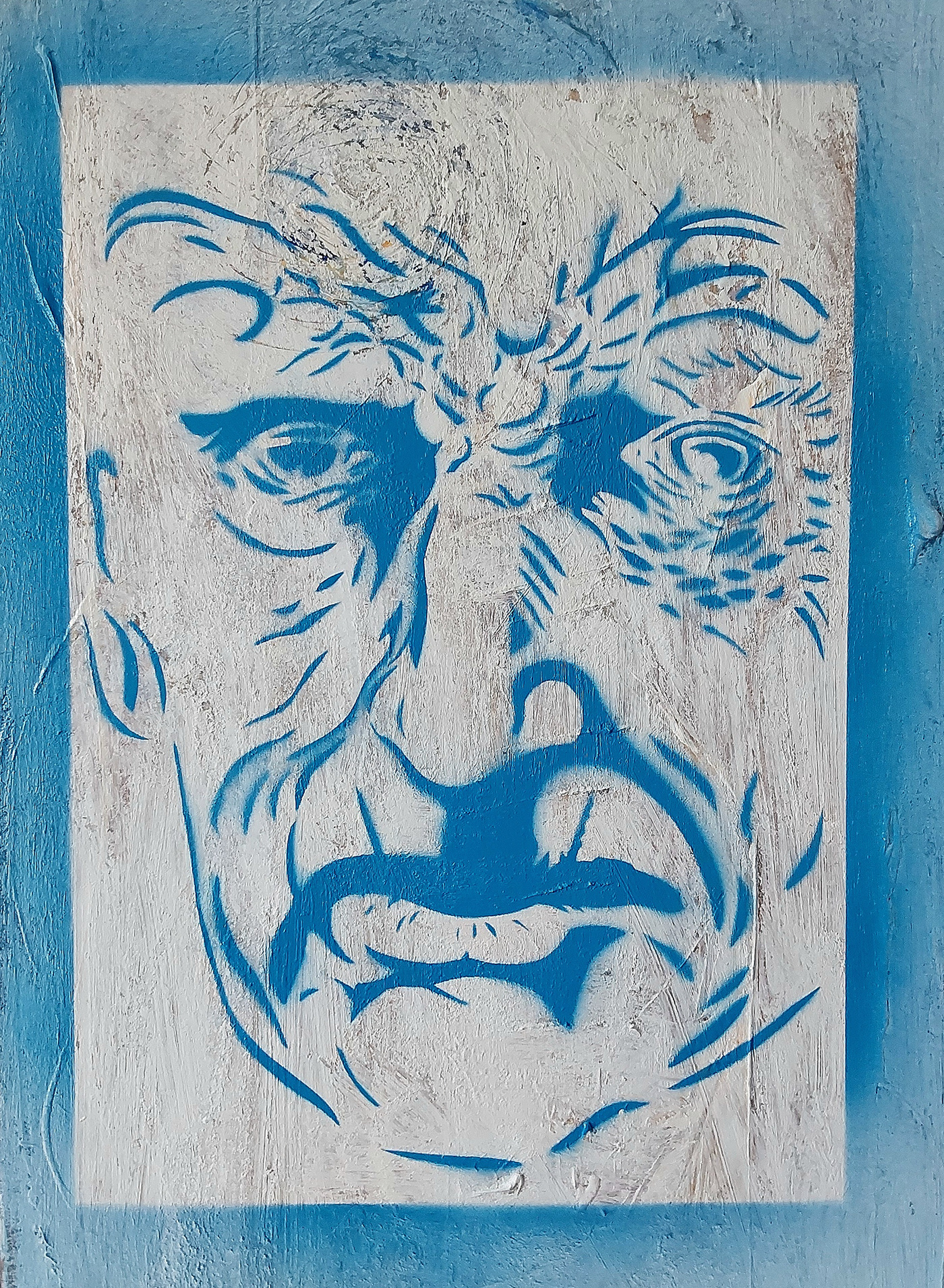 acrylic beckett black and white blue canvas Graffiti Nicolas Skorupka portrait spray