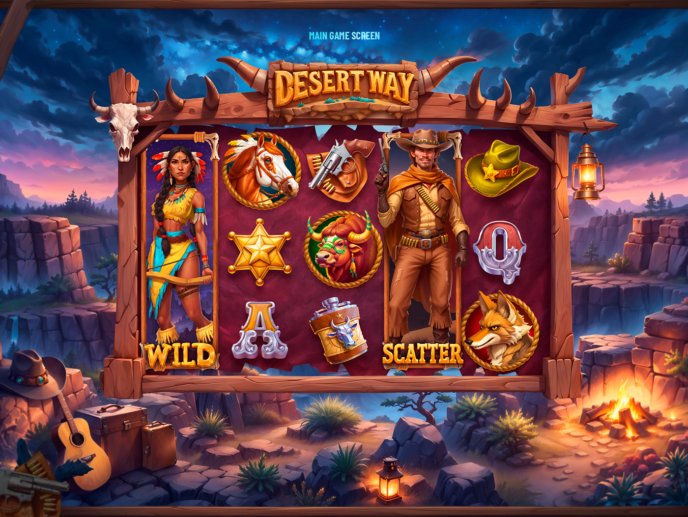 wild west slot mobile game Game Art game design  slot game casino cowboy Slots gambling