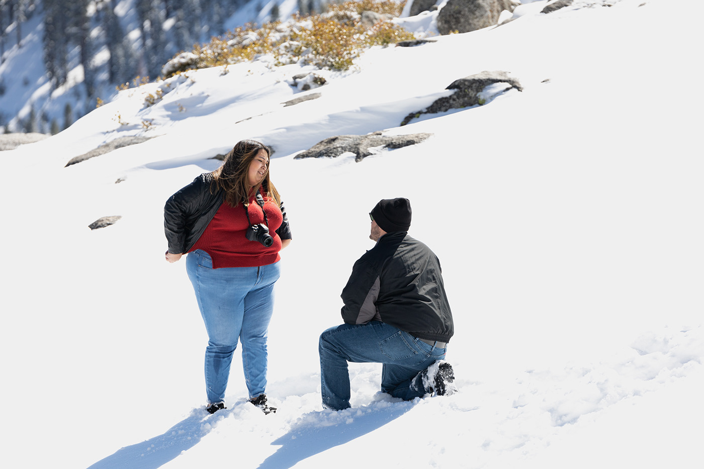snow couples lake tahoe engagements
