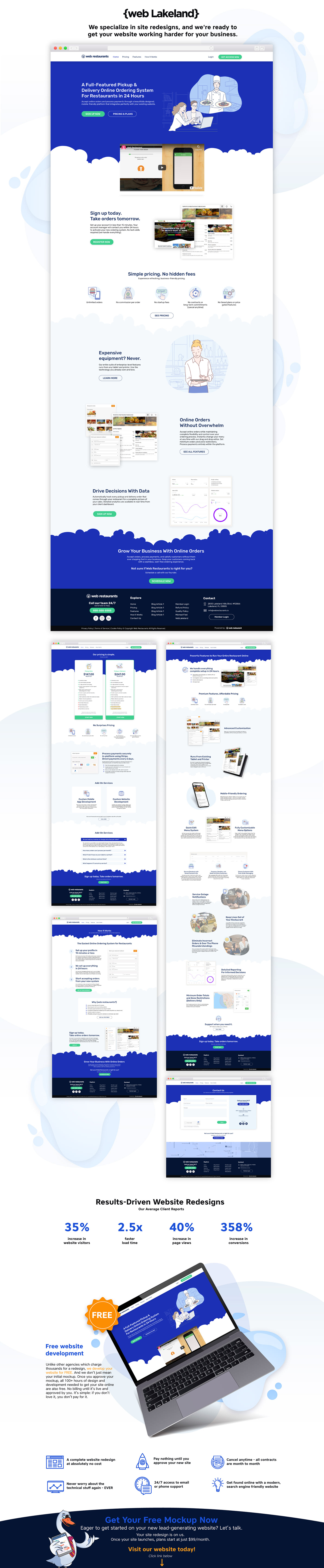 blue cartoon clouds menu minimalist Order plugin restaurant SAAS Website