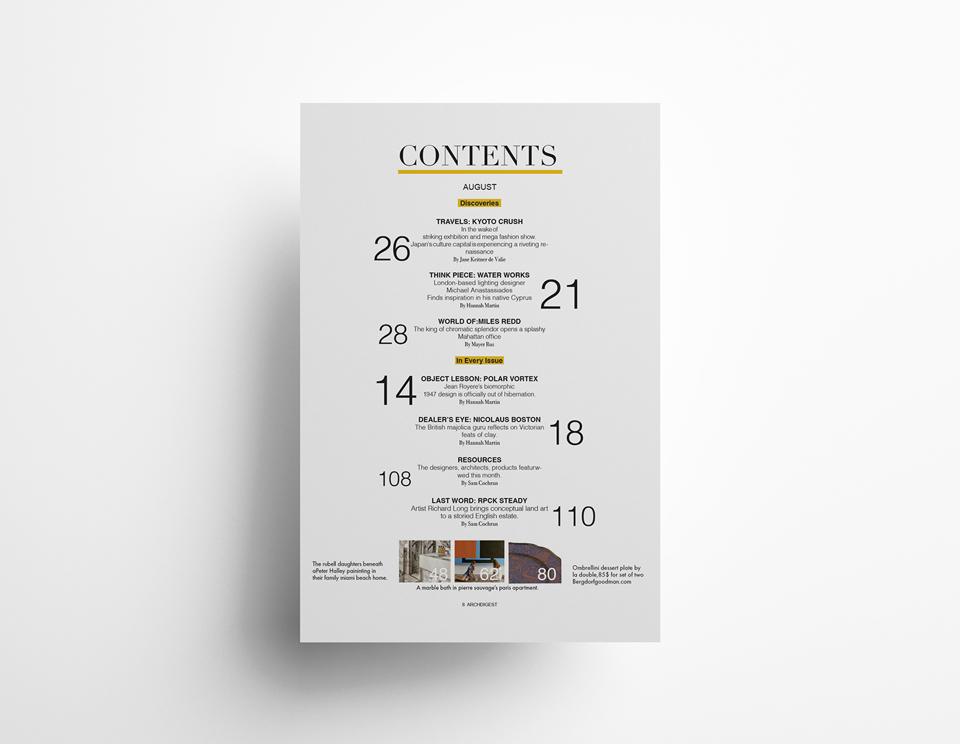Table of Content Magazine design architecture interior deisgn publication design print design 