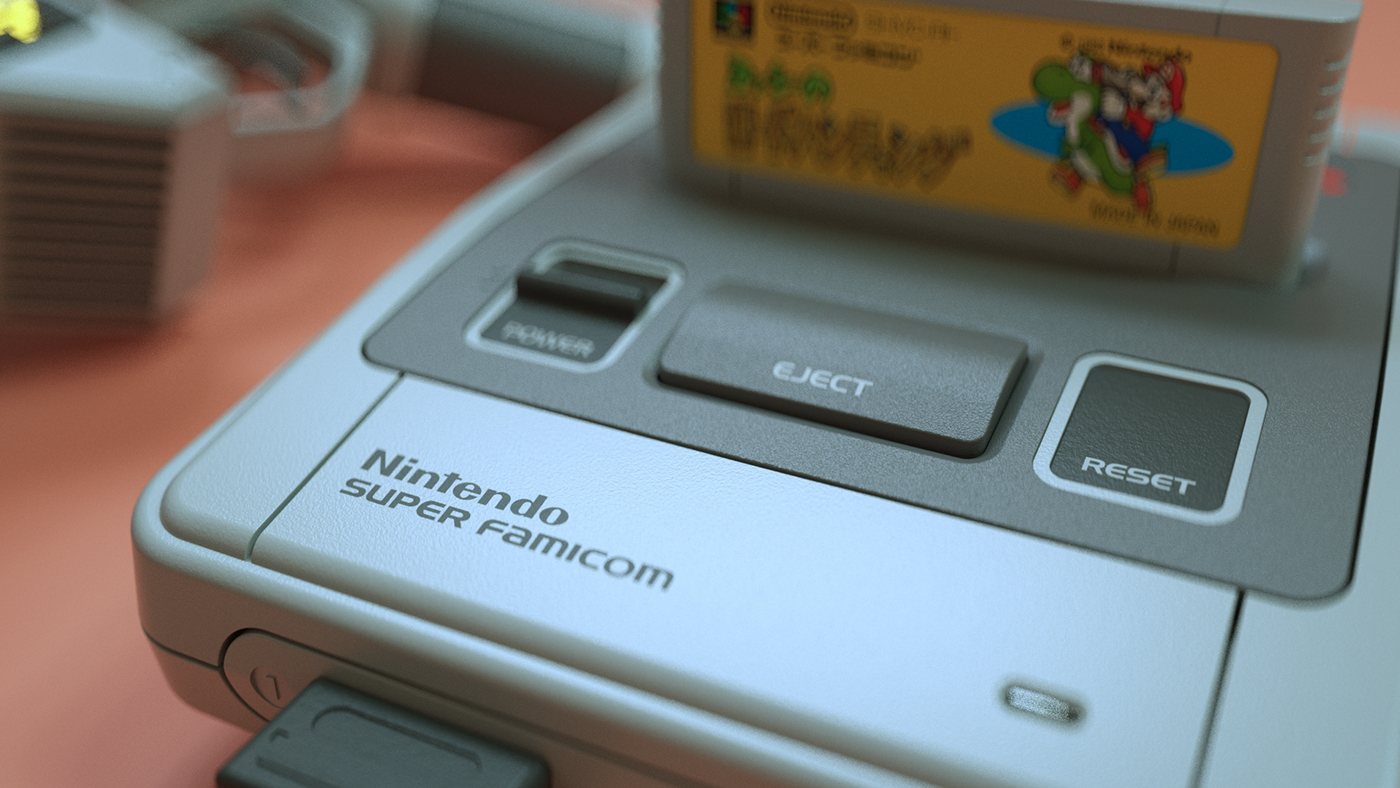 Nintendo Super Nintendo Super Famicom Super Mario fusion 360 c4d Video Games console Gun octane