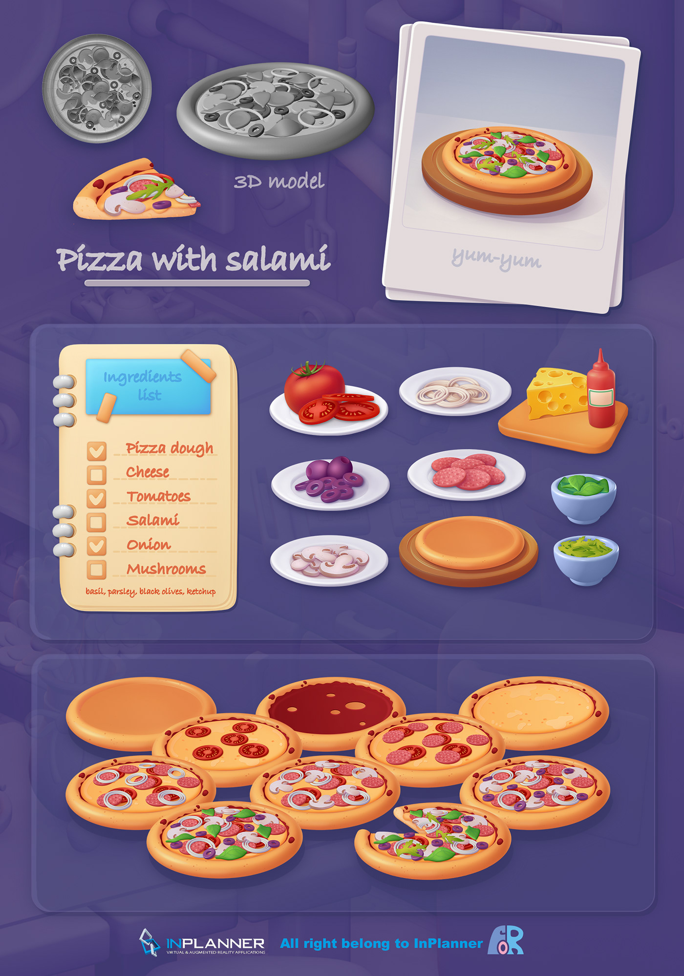 Pizza hamburguer Pasta desert 2D art cooking kitchen 3D cartoon Digital Art 