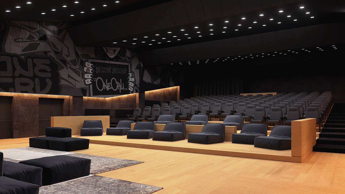 Office Cinema coworking design auditorium reuse science Minimalism geometry