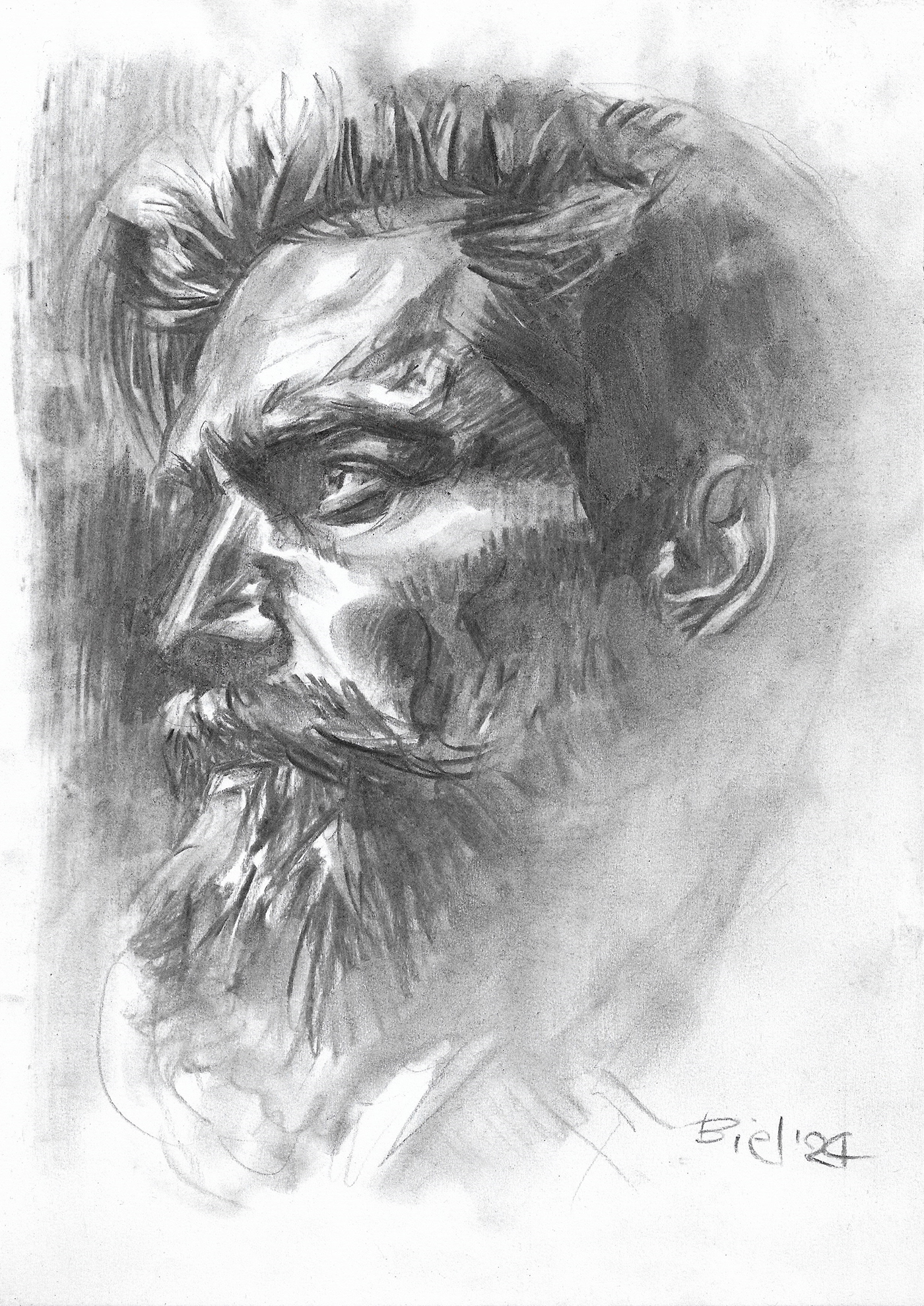 charcoal Drawing  portrait beard people face арт Expression man