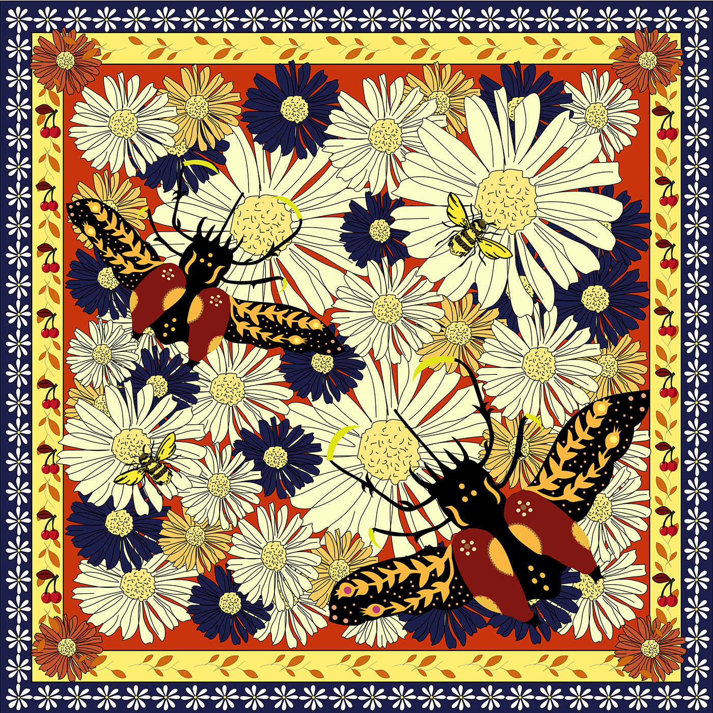 botanica diseñadortextil Flores Illustrator ilustracion Margaritas Pañuelo pattern
