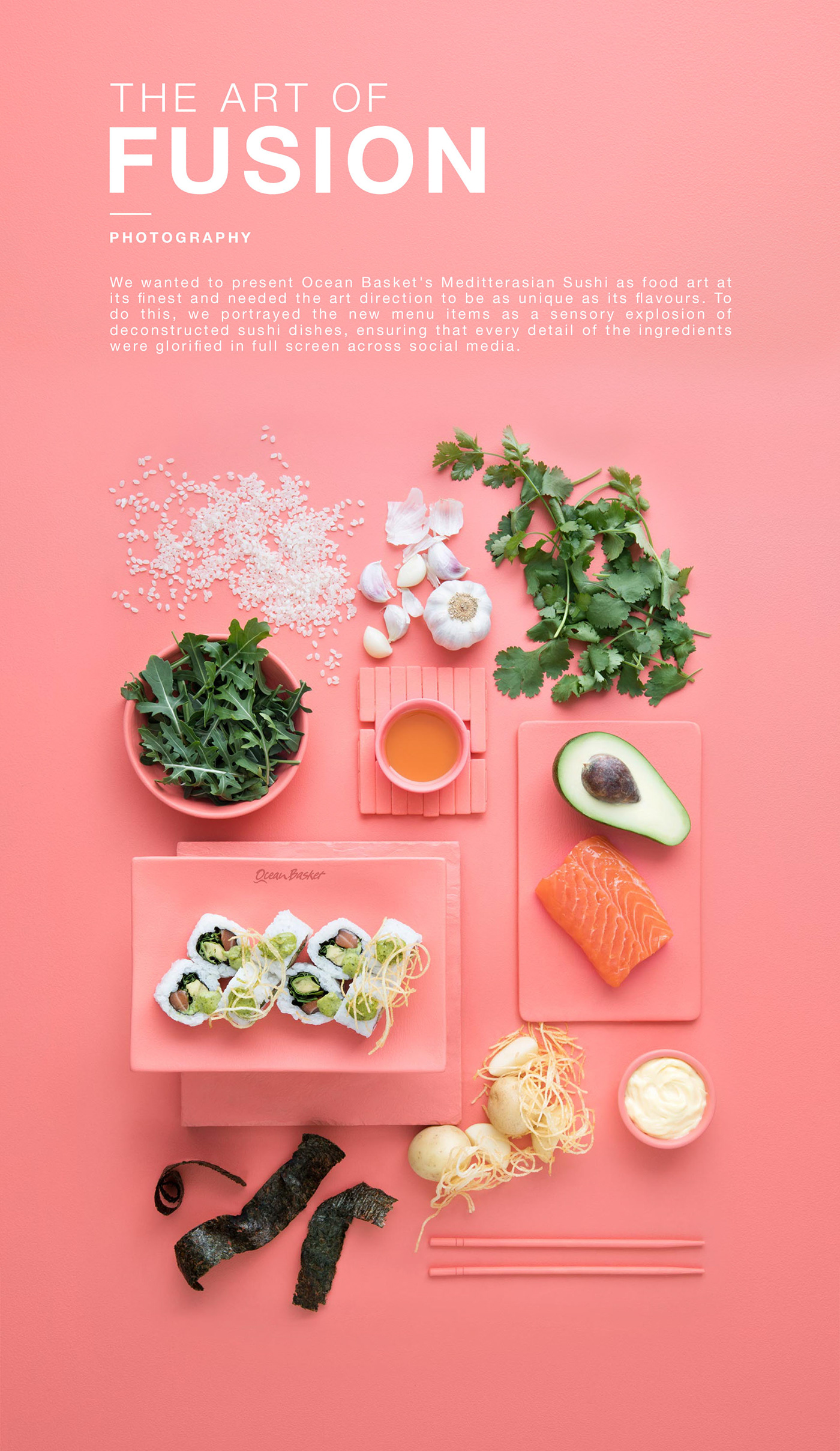 food photography Sushi ocean basket digital marketing art direction  Photography  food styling design colour blocking restaurant