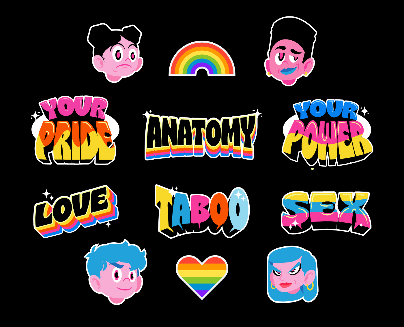 branding  Character design  identity ILLUSTRATION  lettering Netflix stickers type typography   LGBTQ