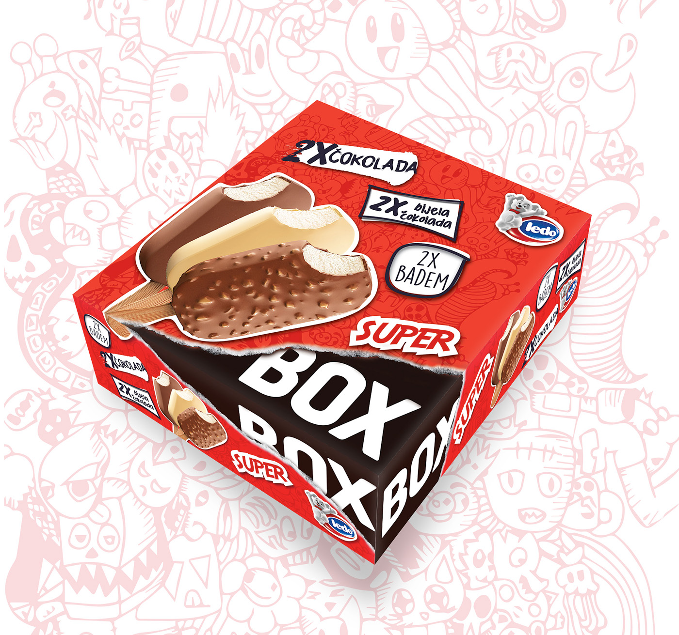Packaging design industrial design  Food  doodle ice cream multipack