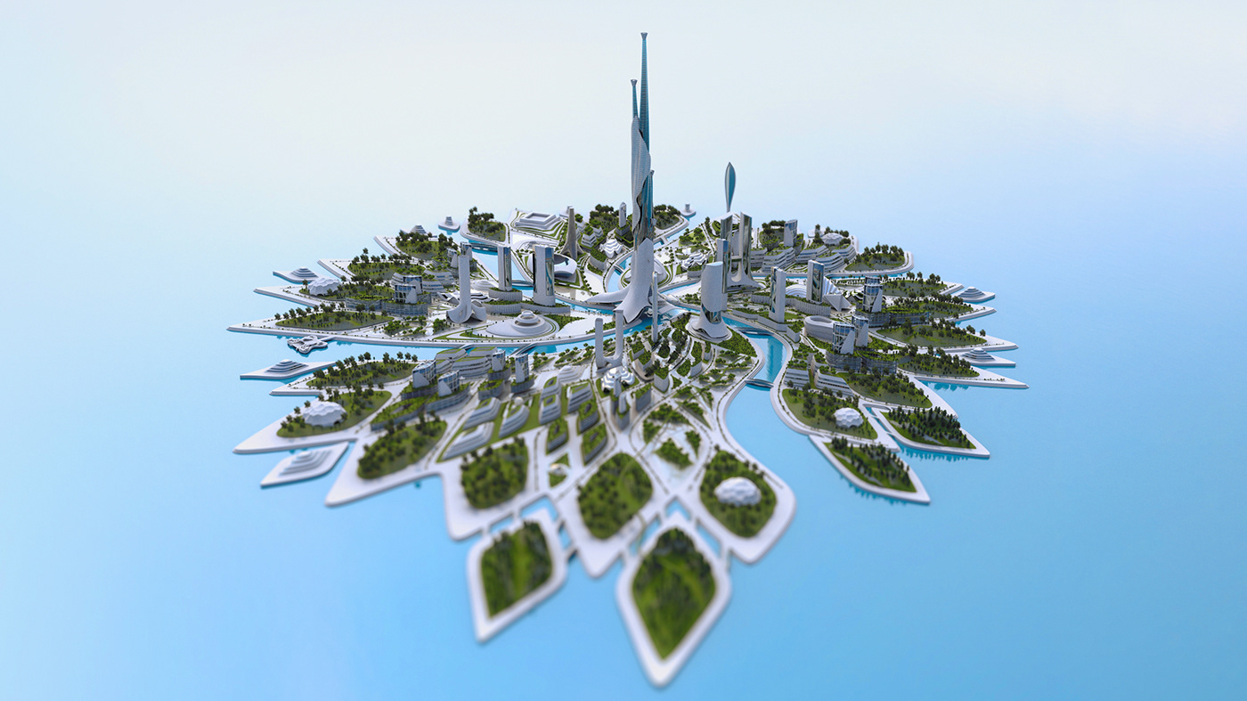 architecture design CGI Island metaverse nft parametric design Urban Design visualization vray