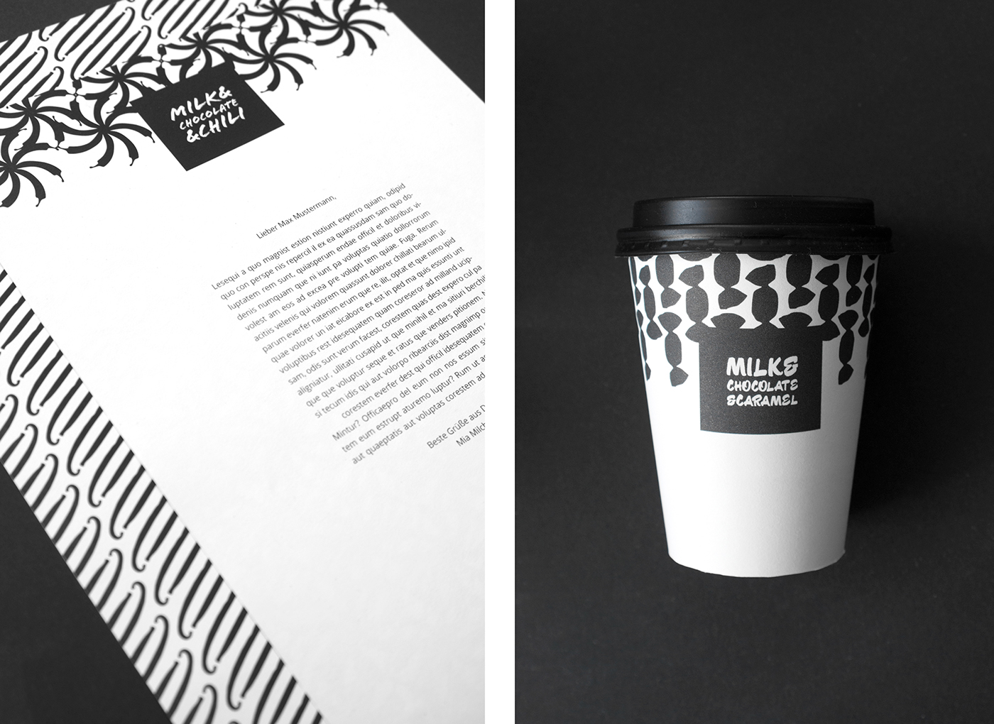 corporate design identity milk chocolate corporatedesign blackwhite pattern Silhouettes Dynamic dynamicidentity Packaging typo type
