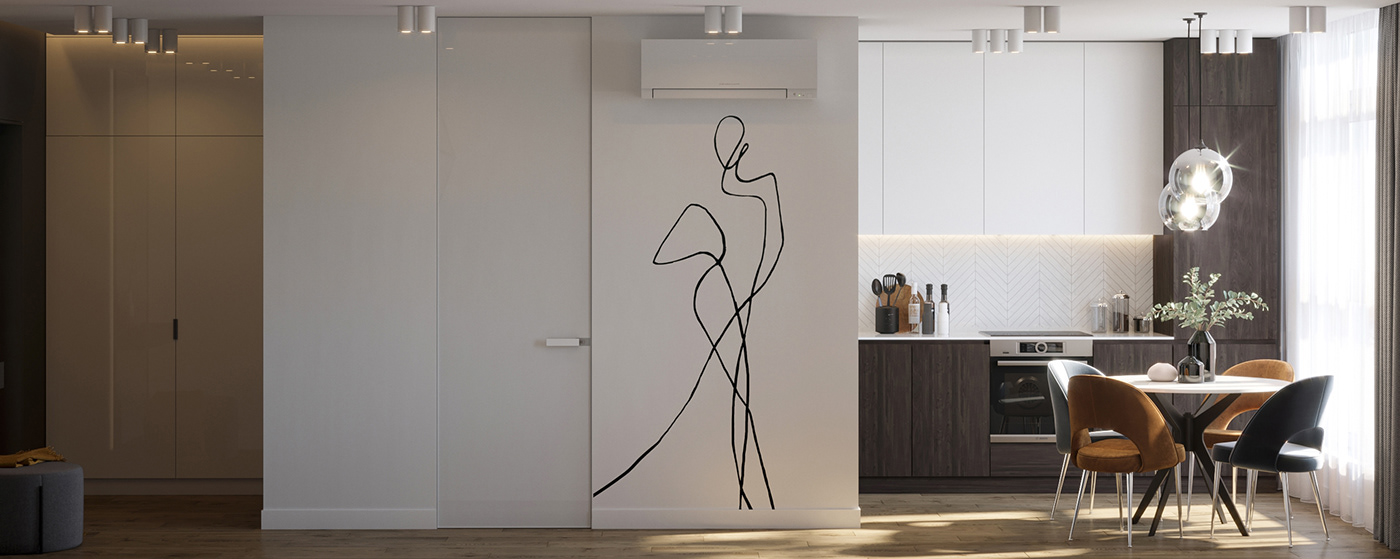 design interior private apartament livingroom kitchen bedroom openspace