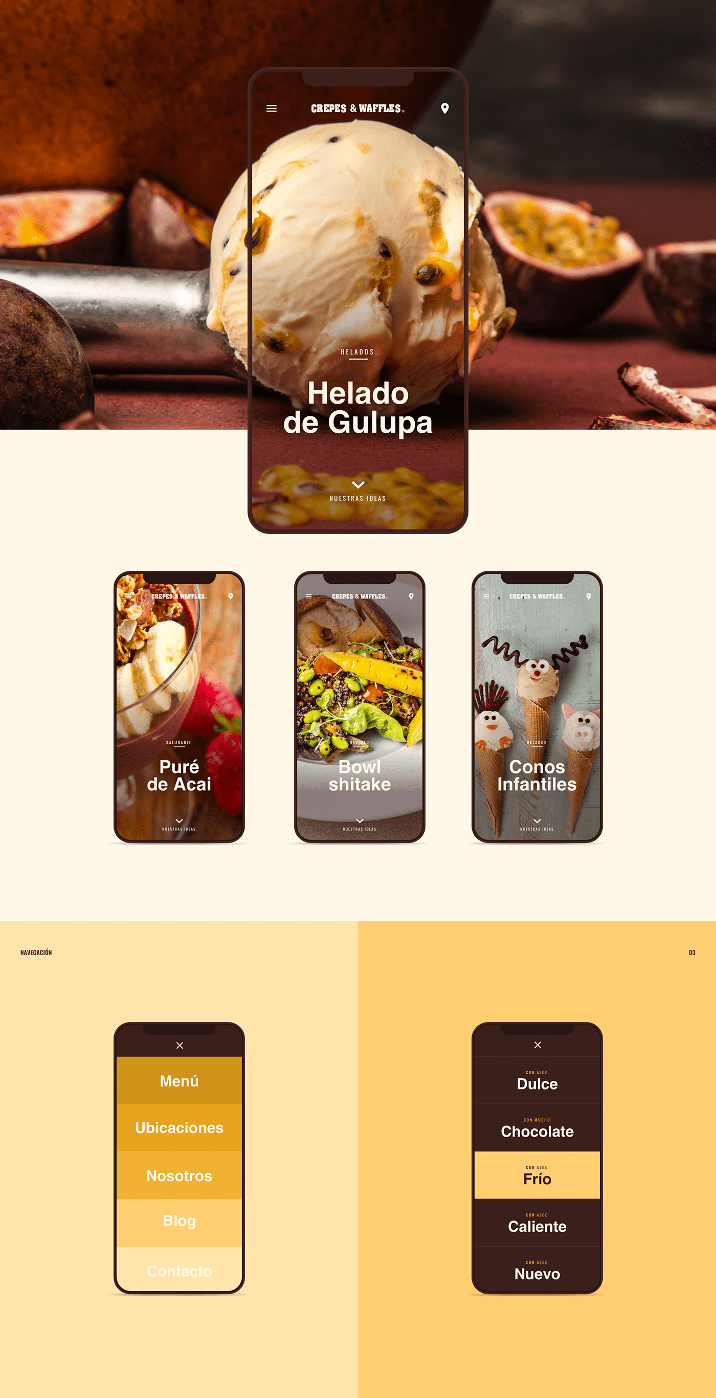 restaurant Food  ux UI Photography  mobile crepes&waffles  colombia Web clean