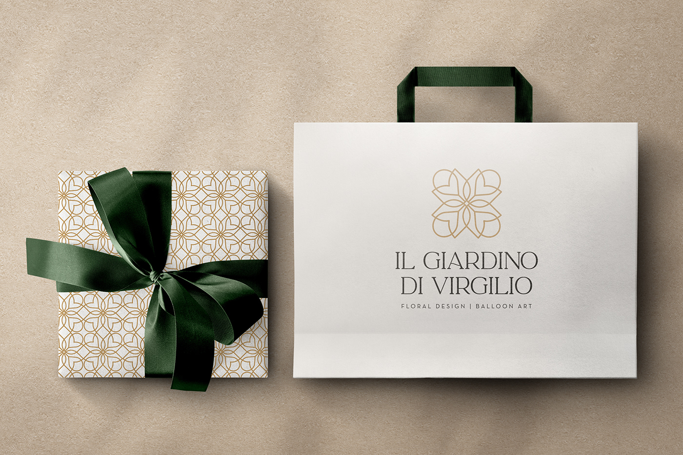 brand identity flower shop logo green italian Logo Design minimalist logo one line pattern design  tiles visual identity