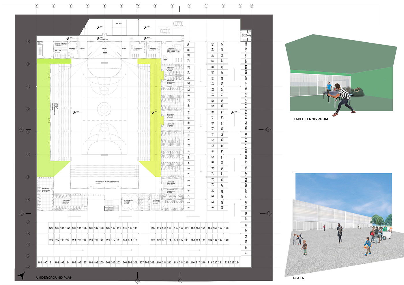 architectural architecture centre collage gimnasium lighting rendering sports Sports center Steel Structure