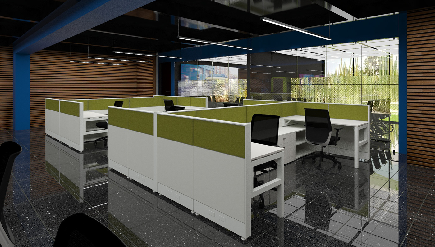 Office architecture interior design  corporativo Audi modern Render coworking space
