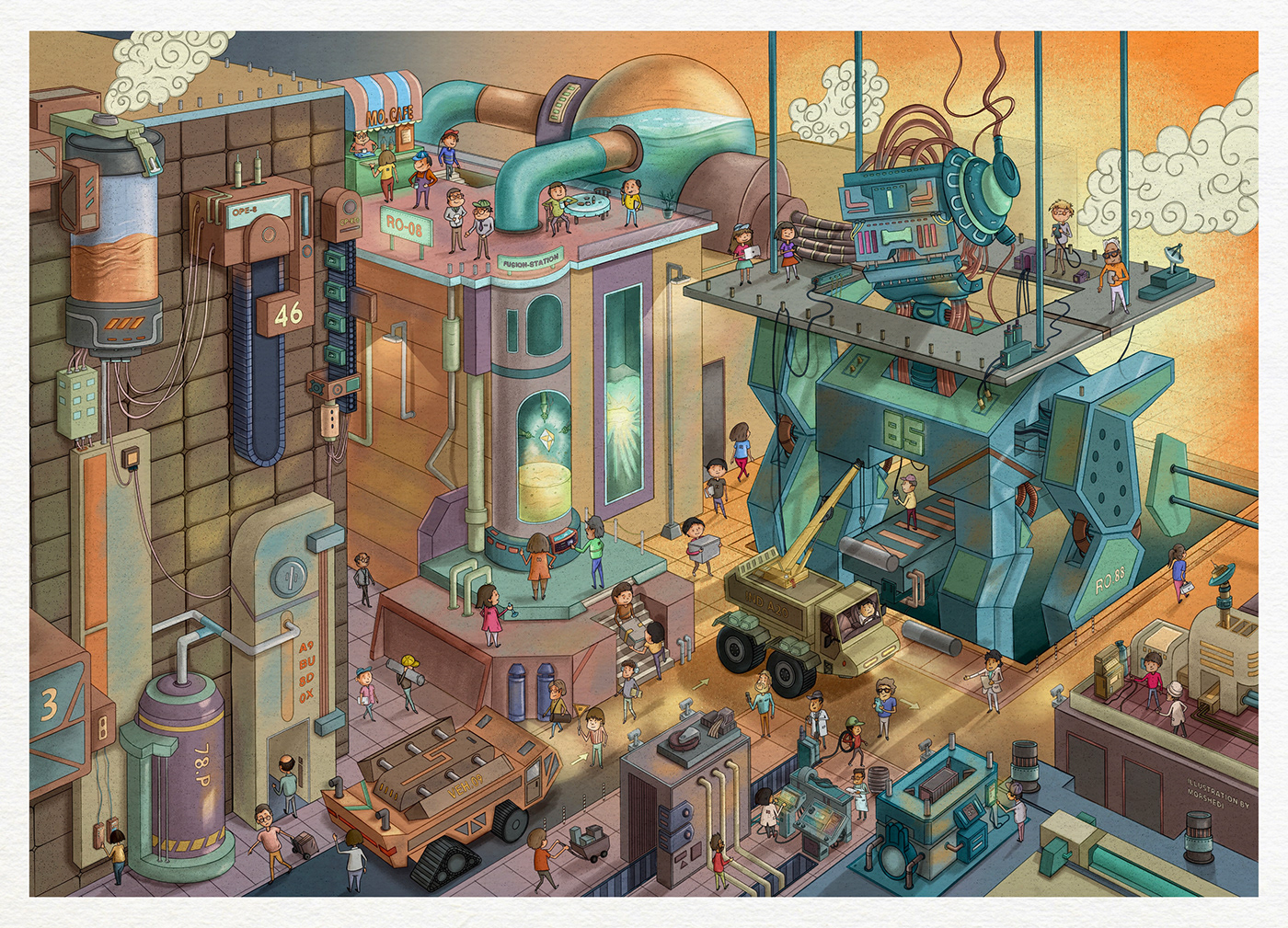 robots automation factory people ILLUSTRATION  searchandfind Drawing  concept art