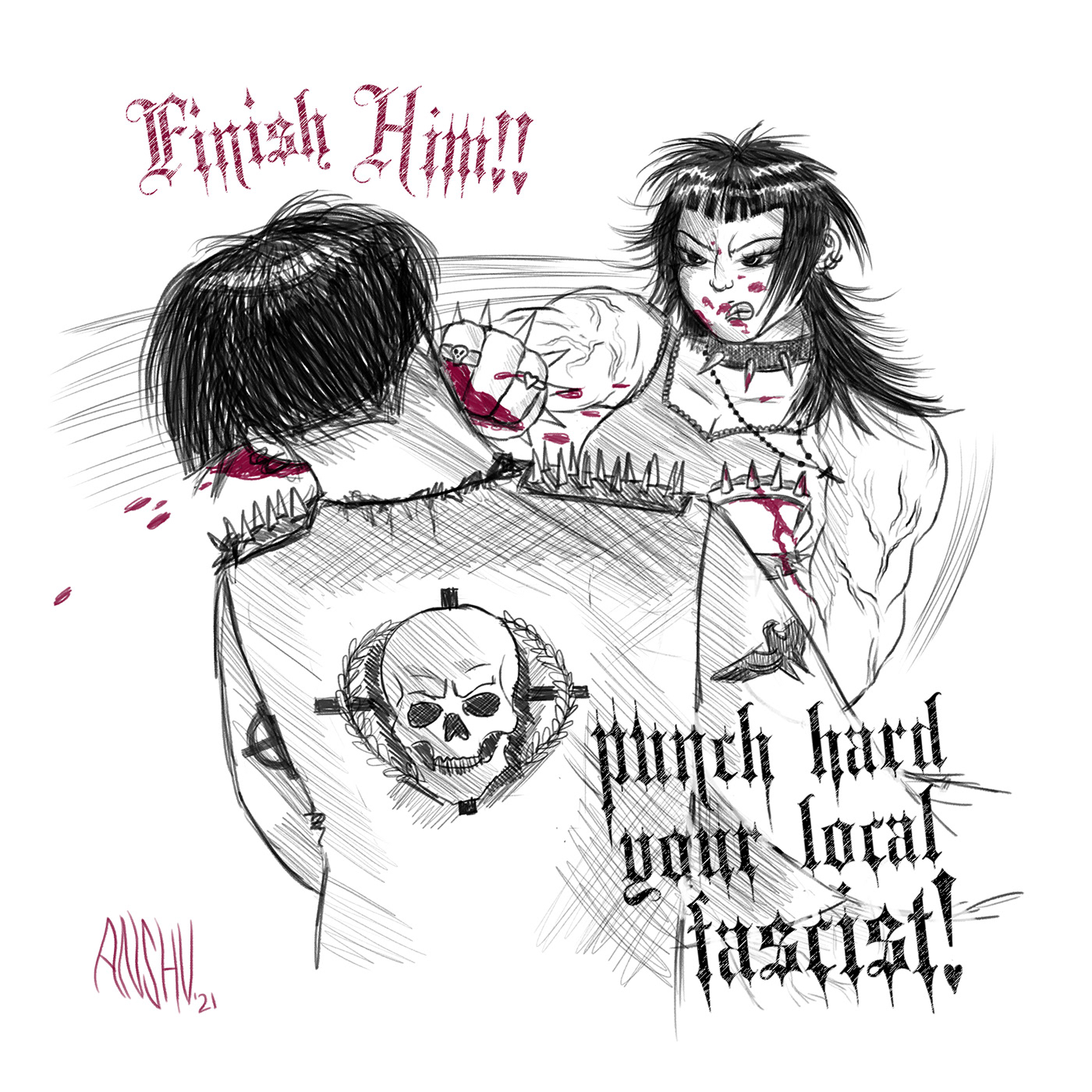 antifa Drawing  goth punk wacom