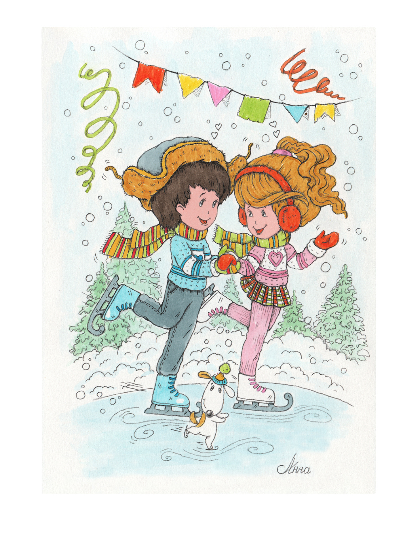 winter post cards ILLUSTRATION  Merry Christmas children babies открытки иллюстрации Новый год зима