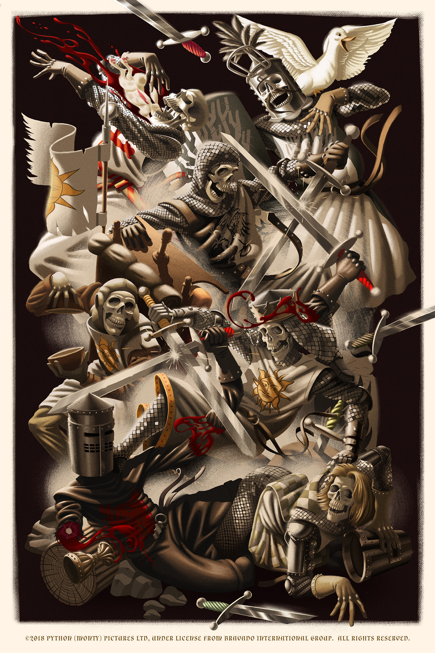 knights skeletons Armour Drawing  digital painting print design  ILLUSTRATION  Swords Shields digital illustration