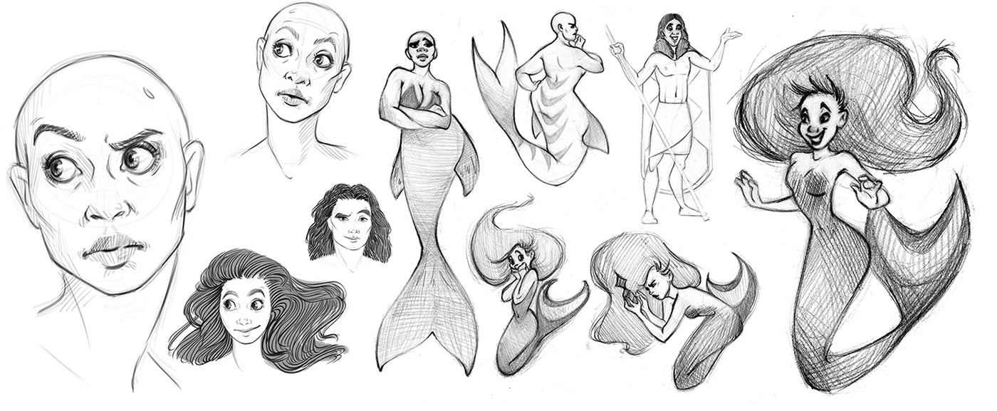Character design  Character mermaid HAWAII middle east painting   sketch graphite VisDev Visual Development