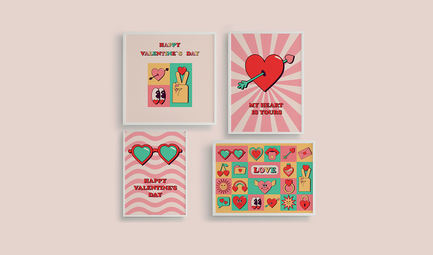 Valentine's Day Love seamless pattern Retro surface design sticker wall art design greeting card print