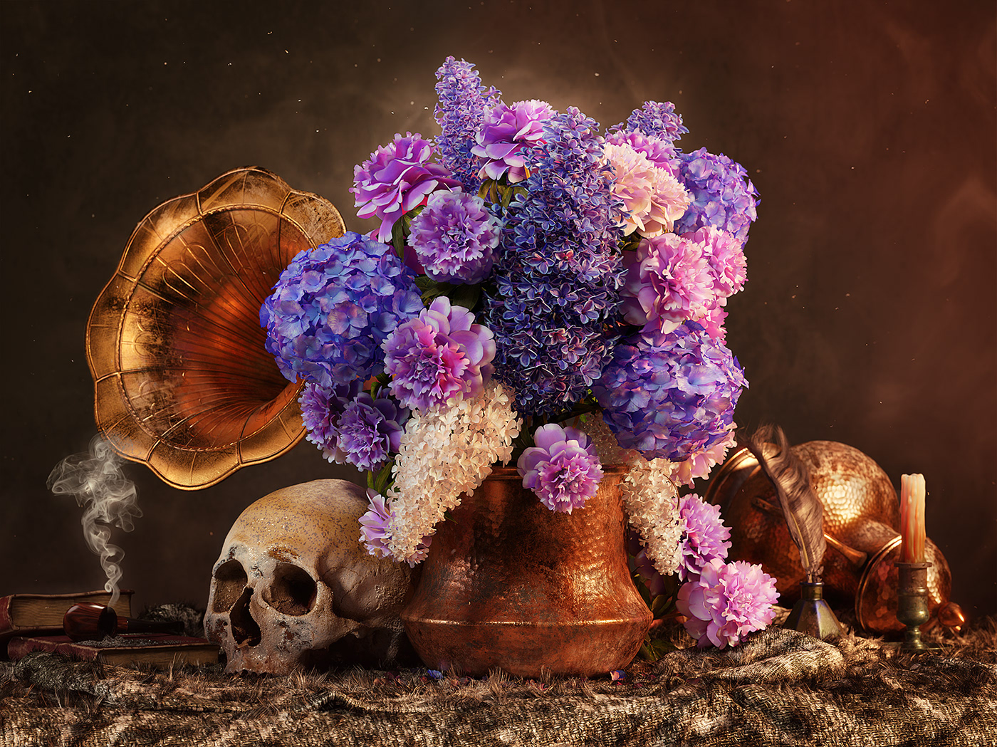 3D baroque Classical Colourful  digital painting Flowers set design  still life vibrant vintage