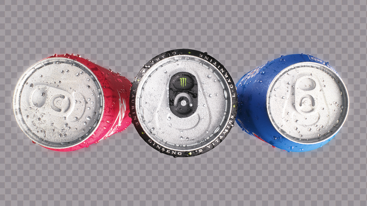 3D cans CGI Coca-Cola condensation model monster energy pepsi soda