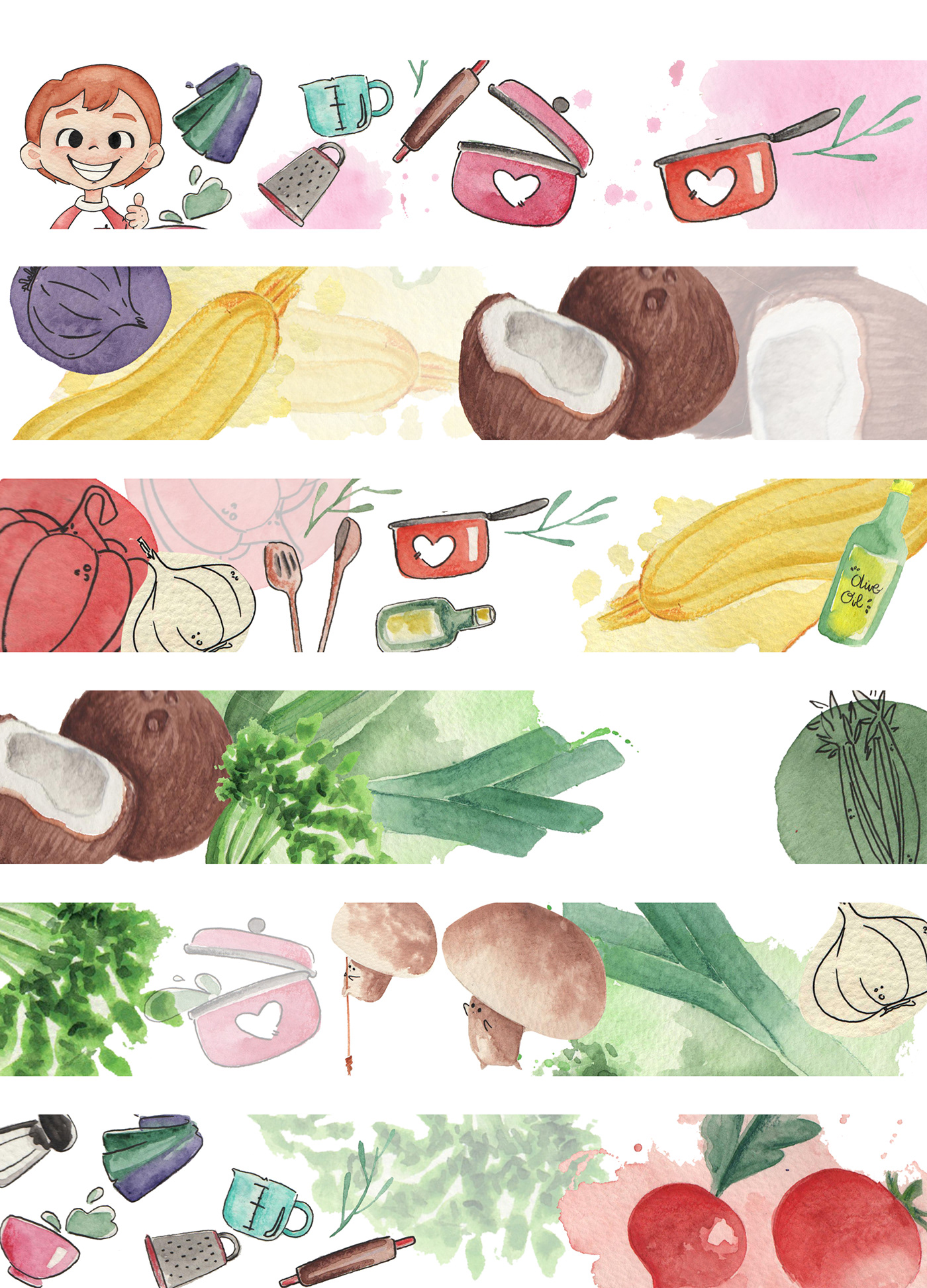 acuarela Food  illustration for kids kids vegetables vegetales watercolor