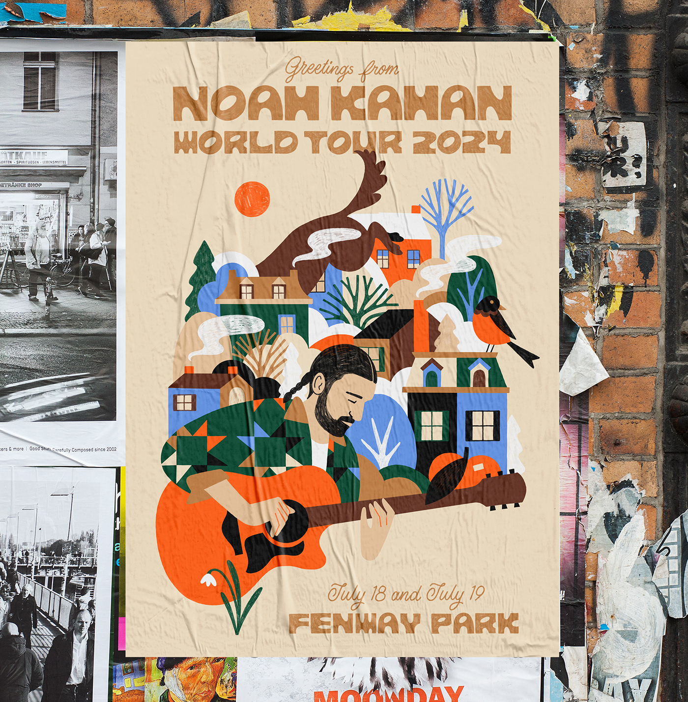 Noah Kahan Music Festival music festival poster World Tour musician poster illustration motion graphic adobe fresco New England stick season
