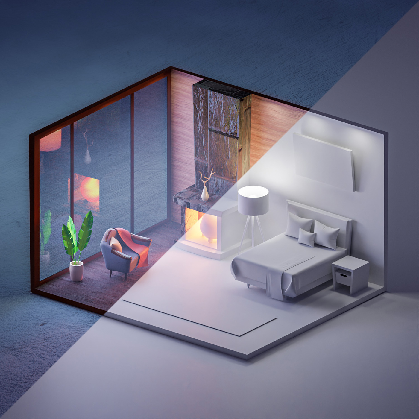 3D apartment architecture blender fireplace Interior interior design  living room Render visualization