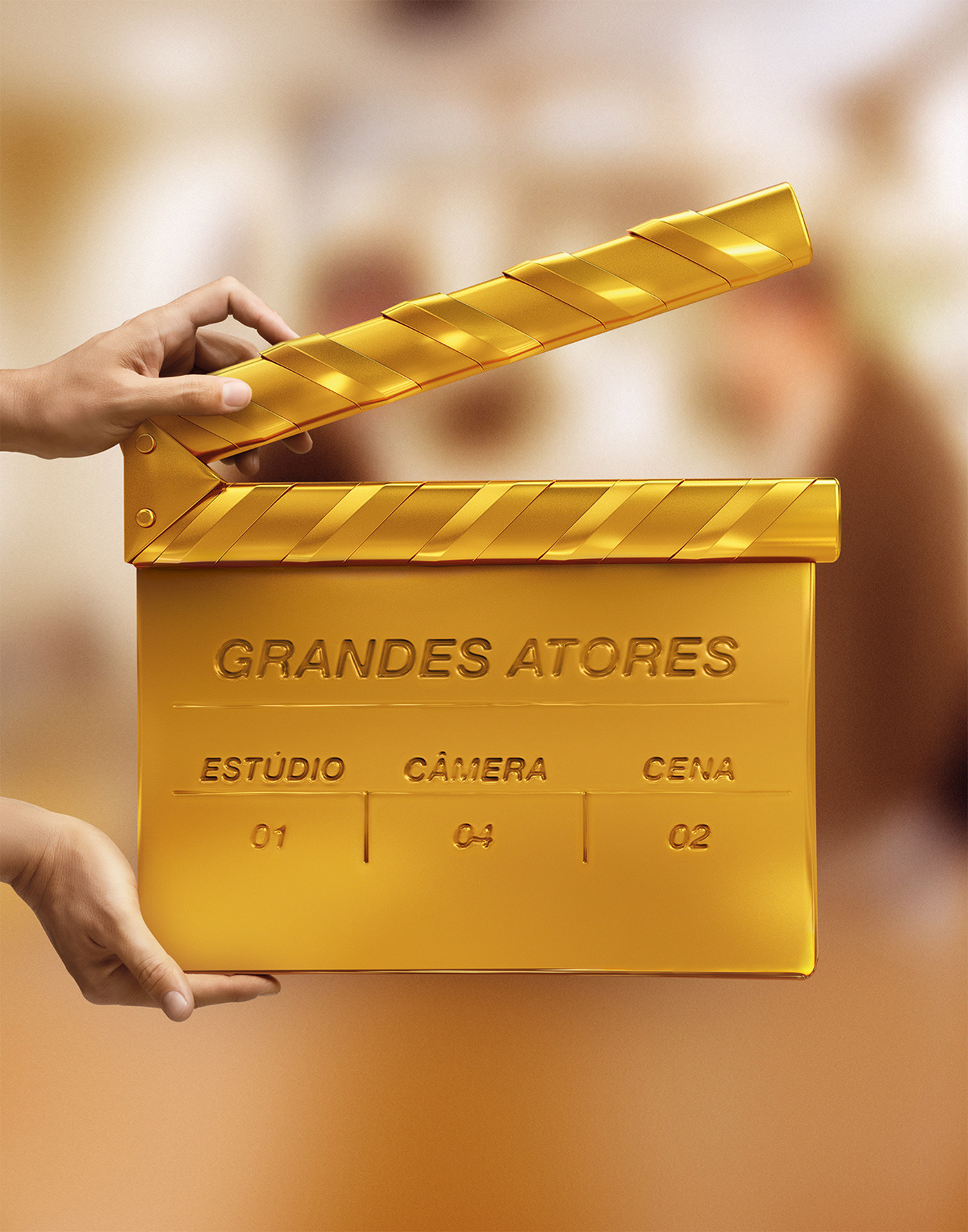 Claquetem em ouro feita para a premiação da Globo CGCOM Grandes Atores.